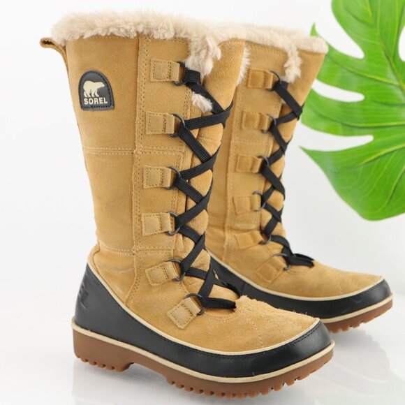 Sorel Womens Tivoli Boot Size 6 Tall Chestnut Tan Suede Waterproof Lace Up - Picture 1 of 11